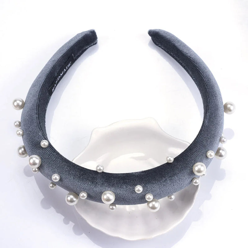 Pearl Thick Velvet Headbands Vintage Head Band Lady Wide Soft Hairbands
