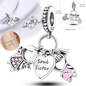Pink Pendant Charm Bead 925 Sterling Silver Fit Bracelet Necklace