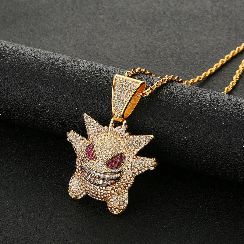 CZ Copper Necklace Hip Hop Smiley Necklace Iced Out Chain Mens Gift