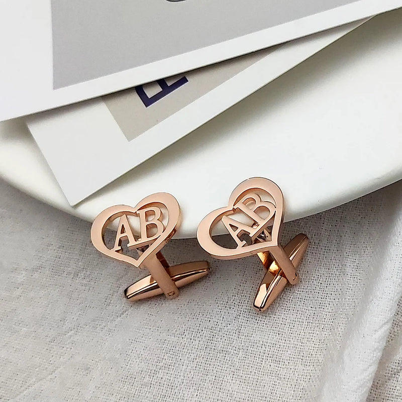 Personalised Name Initials Heart Cufflinks Stainless Steel Jewelry