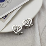 Personalised Name Initials Heart Cufflinks Stainless Steel Jewelry