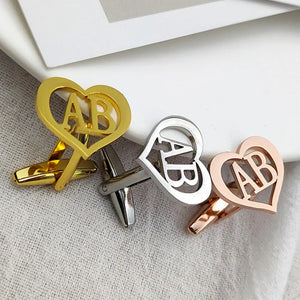 Personalised Name Initials Heart Cufflinks Stainless Steel Jewelry