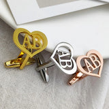 Personalised Name Initials Heart Cufflinks Stainless Steel Jewelry