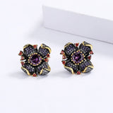 Flower Earrings Sunflower Purple Zircon Wedding Party Jewelry Gift