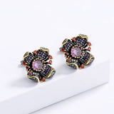 Flower Earrings Sunflower Purple Zircon Wedding Party Jewelry Gift