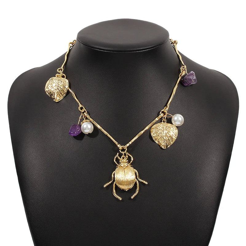 Personality Insect Leaves Pendant Necklace Creative Retro Woman Party Necklaces
