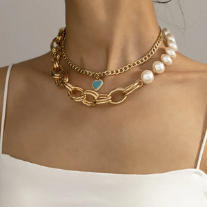 Personality Love Chain Double Layer Pearl Necklace