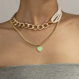 Personality Love Chain Double Layer Pearl Necklace