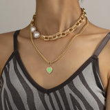 Personality Love Chain Double Layer Pearl Necklace