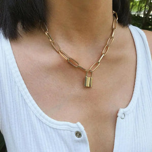 Geometric Padlock-shaped Temperament Necklace Womens Gothic Jewelry
