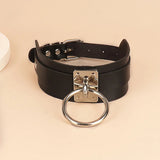 Punk Gothic Double Layer Women's Necklace Metal Ring PU Leather Tie Chain