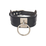 Punk Gothic Double Layer Women's Necklace Metal Ring PU Leather Tie Chain