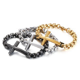 Personality Titanium Steel Men's Bracelet Stainless Steel Cross Square Pearl