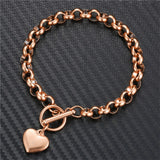 Vintage Stainless Steel Keel Chain Heart Charms Bracelet For Woman