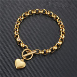 Vintage Stainless Steel Keel Chain Heart Charms Bracelet For Woman
