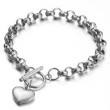 Vintage Stainless Steel Keel Chain Heart Charms Bracelet For Woman
