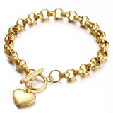 Vintage Stainless Steel Keel Chain Heart Charms Bracelet For Woman