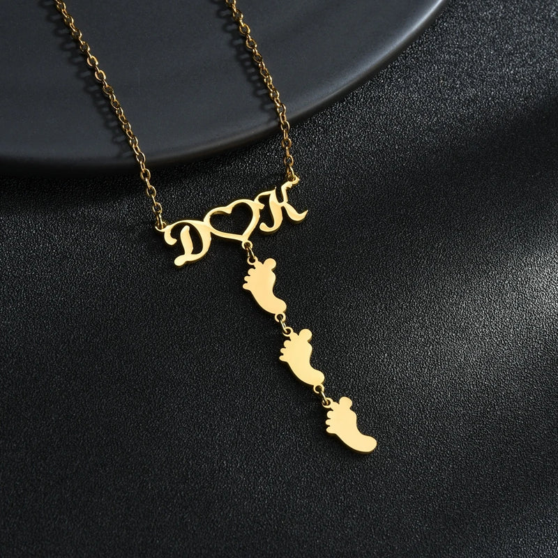 Baby Name Engrave Foot Shape Nameplate Jewelry