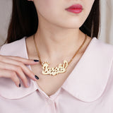 Personlzd Double Name Nameplte Necklace Crown Plated Name Necklace Wmn Grls
