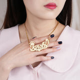Personlzd Double Name Nameplte Necklace Crown Plated Name Necklace Wmn Grls