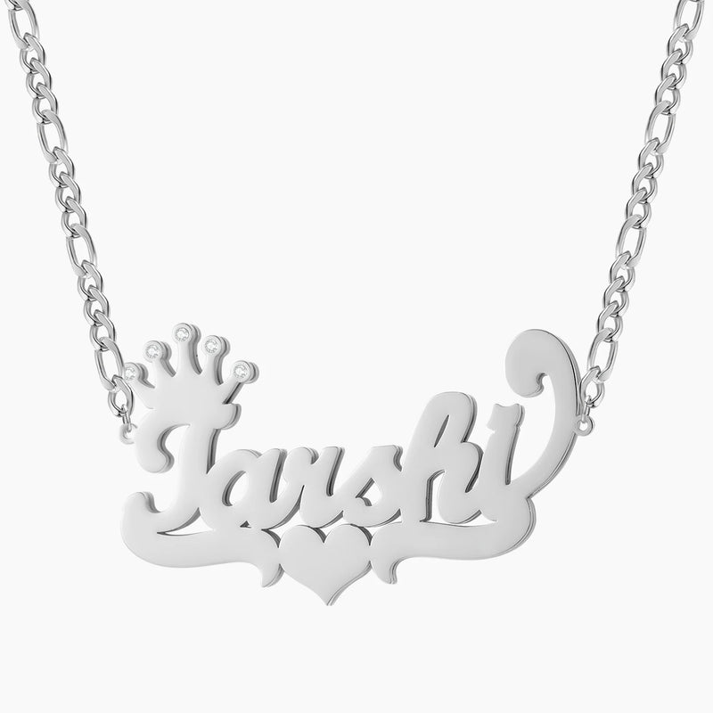 Personlzd Double Name Nameplte Necklace Crown Plated Name Necklace Wmn Grls