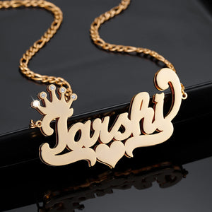 Personlzd Double Name Nameplte Necklace Crown Plated Name Necklace Wmn Grls