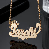 Personlzd Double Name Nameplte Necklace Crown Plated Name Necklace Wmn Grls
