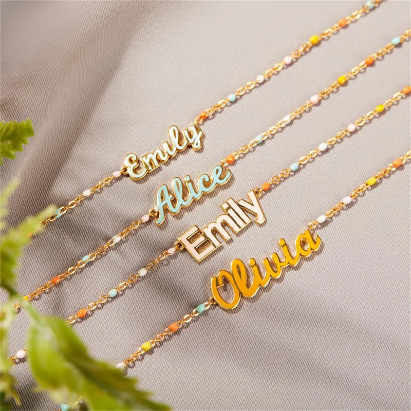 Custom Enamel Name Bracelet for Women