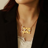 18K Double Diamond Name Plate Necklace Choker