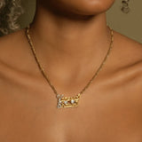 Personalized Name Plate Necklace 18K Plated Double Diamond Choker Pendant