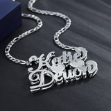 Personalized Name Plate Necklace 18K Plated Double Diamond Choker Pendant