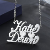 Personalized Name Plate Necklace 18K Plated Double Diamond Choker Pendant