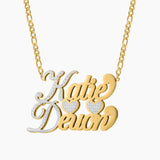 Personalized Name Plate Necklace 18K Plated Double Diamond Choker Pendant