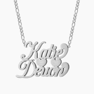 Personalized Name Plate Necklace 18K Plated Double Diamond Choker Pendant