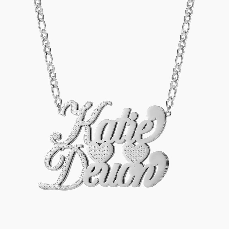 Personalized Name Plate Necklace 18K Plated Double Diamond Choker Pendant