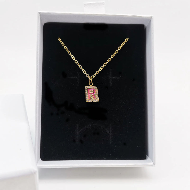 Personalized Colorful Enamel Bubble Necklace with Diamond Letter