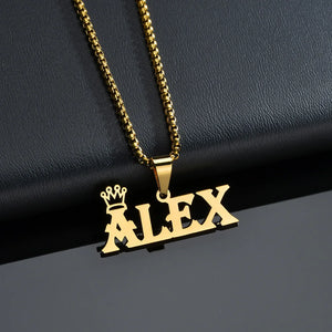 Personalized Thick Chain Crown Name Pendant Necklace