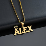 Personalized Thick Chain Crown Name Pendant Necklace