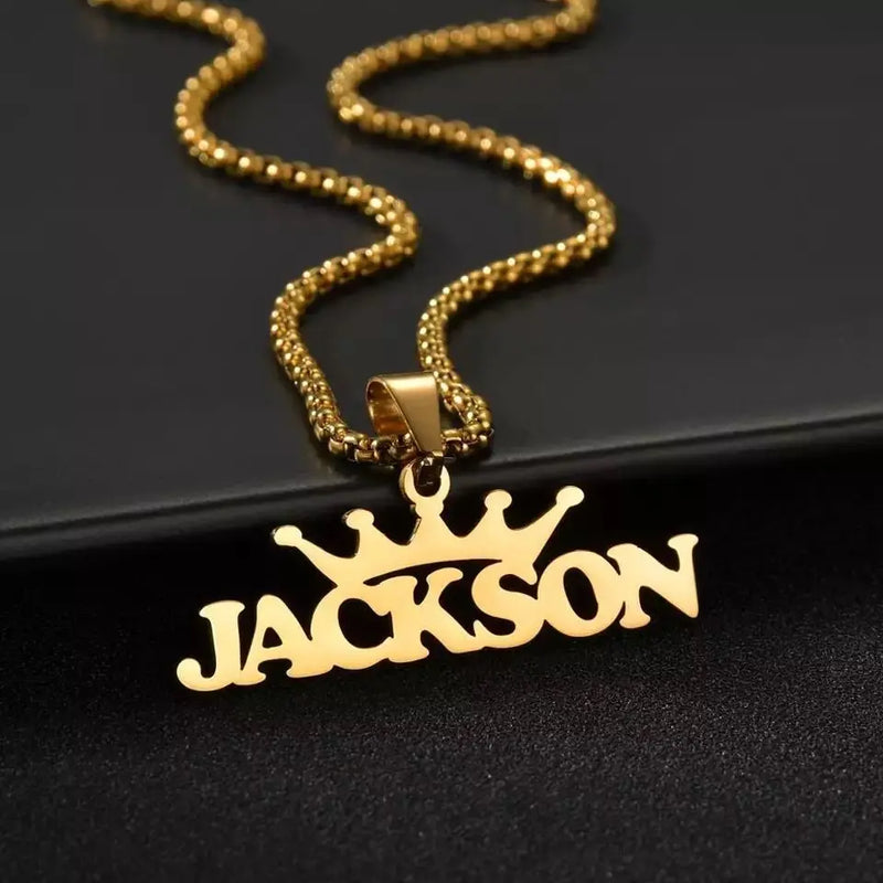 Personalized Thick Chain Crown Name Pendant Necklace