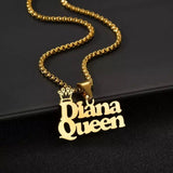 Personalized Thick Chain Crown Name Pendant Necklace