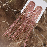 Pink Rhinestone Tassel Dangle Earrings - Women's Statement Jewelry