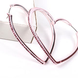 Pink Crystal Heart Hoop Earrings Exaggerated Statement Jewelry