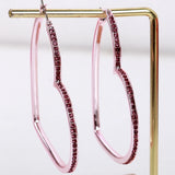 Pink Crystal Heart Hoop Earrings Exaggerated Statement Jewelry