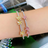 Pink Gold Tourmaline Bracelet, Female Five-leaf Grass Bracelet