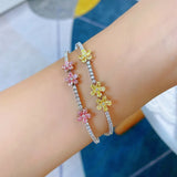 Pink Gold Tourmaline Bracelet, Female Five-leaf Grass Bracelet