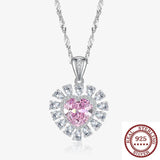 Pink Heart Pendant Necklace S925 Silver Romantic Gift