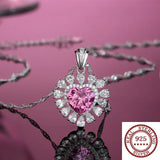 Pink Heart Pendant Necklace S925 Silver Romantic Gift