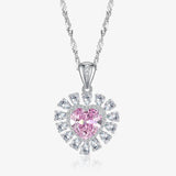 Pink Heart Pendant Necklace S925 Sterling Silver Romantic Gift