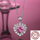 Pink Heart Pendant Necklace S925 Silver Romantic Gift