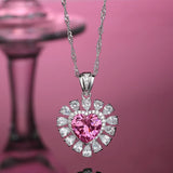 Pink Heart Pendant Necklace S925 Sterling Silver Romantic Gift